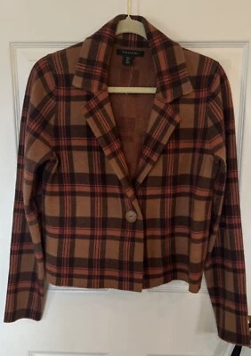 TAHARI Cuello Un Botón Suéter Chaqueta Blazer Marrón Óxido Cuadros Talla Grande Nuevo Foto 1 de 4