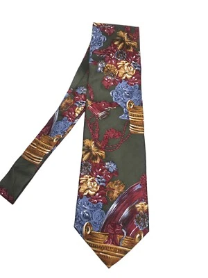 "Corbata para hombre Paris Pierre Balmain multicolor sobre verde 100 % seda italiana 4" x 54""" Foto 1 de 3