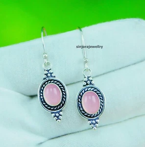 Pink Chalcedony Gemstone 925 sterling silver handmade Dangle/Drop Earrings 1.25" - Picture 1 of 4