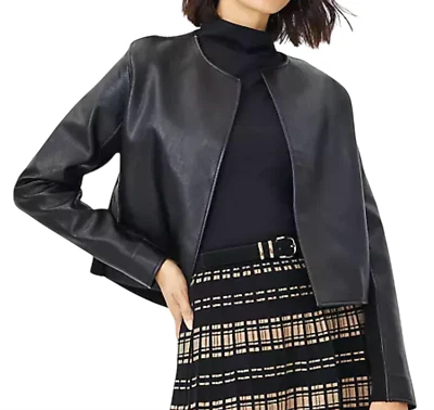 NUEVA CHAQUETA SUÉTER ABIERTA ANN TAYLOR NEGRA IMITACIÓN CUERO MEDIOS MIXTOS TALLA XS Foto 1 de 4