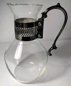 Vintage Mid Century Glass Coffee Carafe Silver Plate Trim And Handle... - Picture 1 of 8
