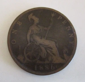 1886 - Great Britain/UK One Penny Coin - Britannia & Queen Victoria - Circulated - Bild 1 von 4