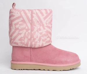 US Size 8 - UGG Women's Classic Suede Short Jersey Stripe Winter Pink - Picture 1 of 9