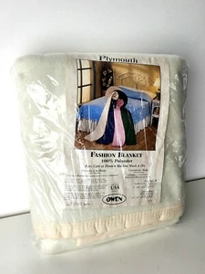 White Twin Full Plymouth Owen Blanket Polyester Trim 72 x 90 NEW NISP Sealed Vtg - Picture 1 of 8
