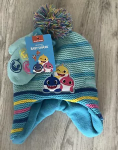 New Baby Shark Fleece Beanie Hat And Mittens Set One Size Nickelodeon  - Picture 1 of 8