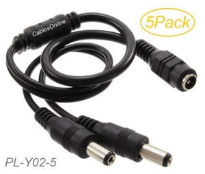 5-Pack DC Power Splitter Cables 1-Female/2-Male for Security Cameras & More - Picture 1 of 3