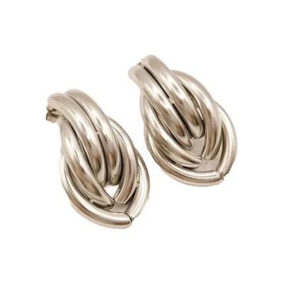 Impermeabile Intrecciato Acciaio Inox Argento Orecchini a Lobo - Ipoallergenici - Immagine 1 di 4