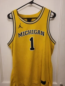 Air Jordan Michigan Wolverines Yellow Navy Basketball Jersey Size Mens Large - Picture 1 of 10