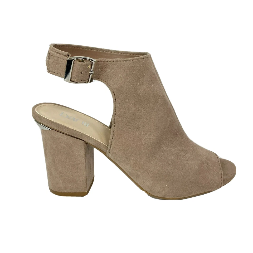 Bar III Shoes Womens Sz 7 Micro Suede Open Toe Buckle Ankle Strap Heel Sandals  - Image 1 of 4