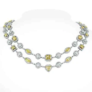 Collana Tennis 28Ct Multitaglio Simulato CITRINO/CZ Placcato Oro Bianco 14K ARGENTO - Foto 1 di 5