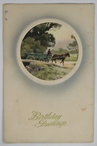 Birthday Greetings postcard with horse and cart. East Holliston, MA. 1909 doane. - Picture 1 of 2