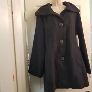 George Brand Womens Black Oversized Collar Car Coat Swing Coat Size 12/14 - Picture 1 of 10