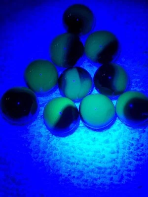 10 UV REACTIVE JABO HARD TO FIND GLASS PRE 2000 5/8" MARBLES $15.99 POSTPAID.