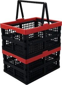 14 L Plastic Folding Storage Crate, Collapsible Shopping Basket with Handle, 2 P - Picture 1 of 7