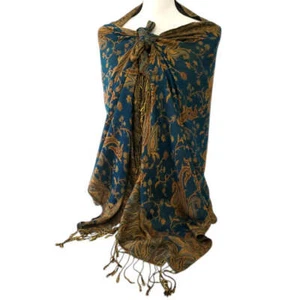Vintage Pashmina Fringed Paisley Print Wrap Scarf - Picture 1 of 11