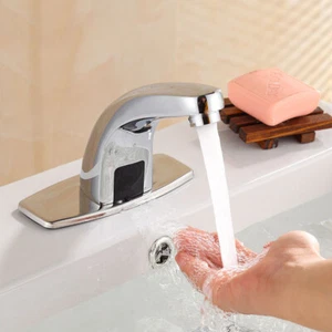 Grifo cromado de baño automático sensor táctil gratuito plataforma de lavatorio grifo mezclador de montaje - Imagen 1 de 5