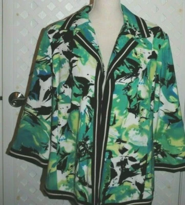 IVY CHIC Women's Floral Print Open Front Jacket 3/4 Sleeve Top Size 1X Foto 1 de 4