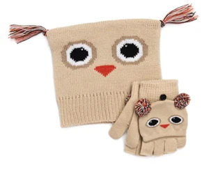 Muk Luks Little Kids' Owl Hat and Mittens Set Animal Hat One Size 3-8y Girls - Picture 1 of 2