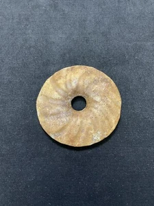 Old Jade Bi of Neolithic Age Pattern 8  1.1cm - Picture 1 of 3