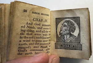 Miniature thumb Bible History 1850 juvenile scarce leather book w/ 19 woodcuts - Picture 1 of 22