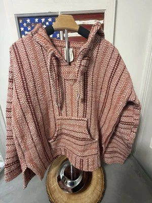 Vintage Baja SOL Mexican Poncho Hoodie Pink Pastel Pullover Surfer Size Large - Image 1 of 4