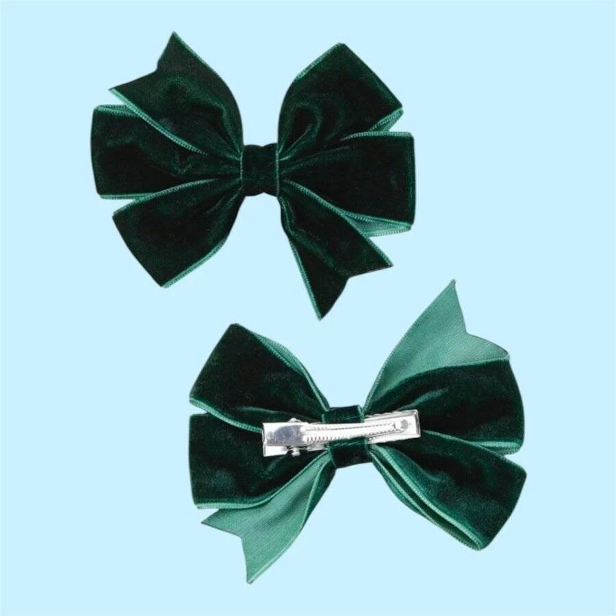 Juego de 2 pinzas para el cabello de terciopelo verde oscuro vacaciones Navidad bebé niño niña Foto 1 de 1