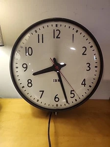 Vintage 50s IBM Industrial School Glass Face Clock 13" METAL USA 95925 Working - Picture 1 of 12