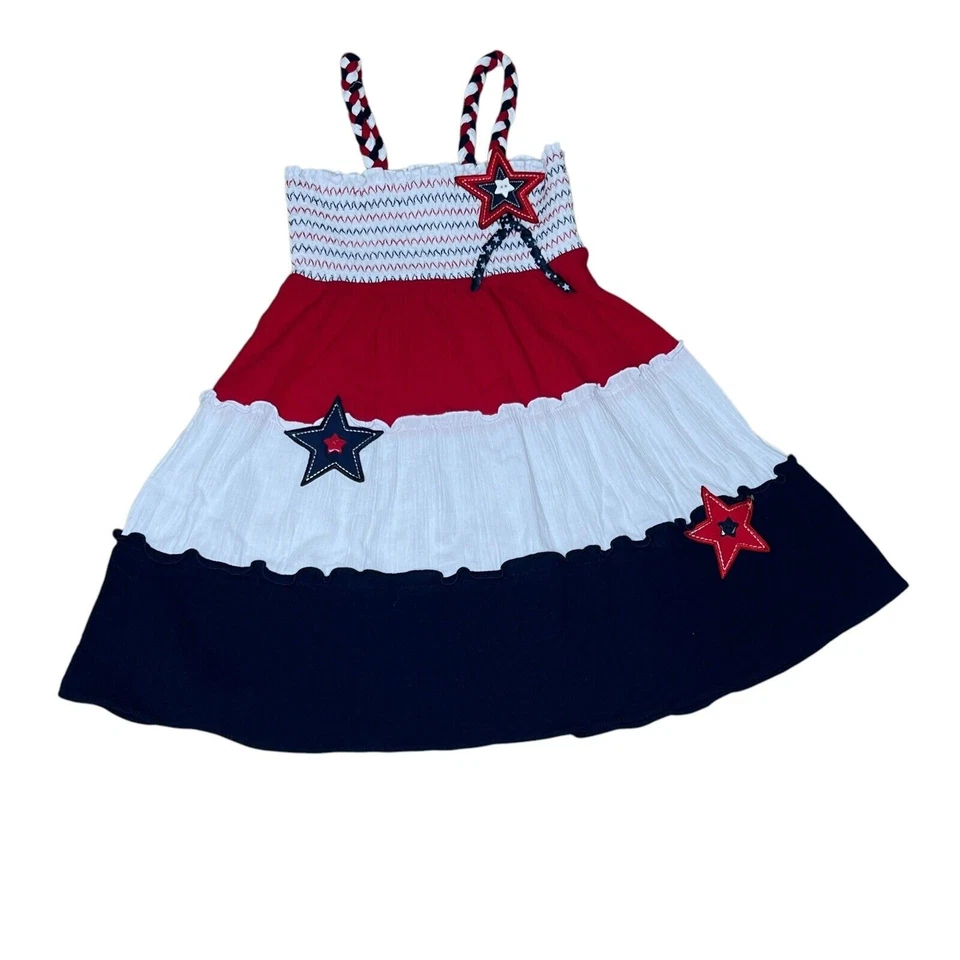 NUEVO Vestido Sophie Rose Niñas Talla 5 Calado Estrellas Patrióticas Rojo Blanco Azul Foto 1 de 4