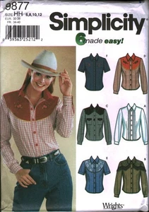 9877 Vintage Simplicity SEWING Pattern Misses Western Top Shirt UNCUT 6-12 OOP - Picture 1 of 2