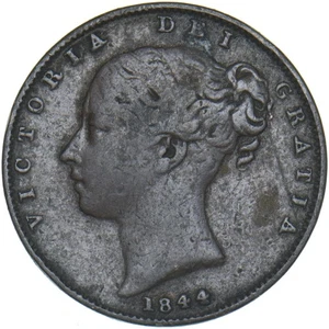 1844 Farthing - Victoria British Copper Coin - Picture 1 of 2