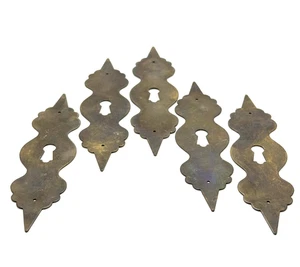 LOT OF 5 LG Heavy Antique Brass Decorative Skeleton Key Hole Plate Escutcheons - Picture 1 of 6