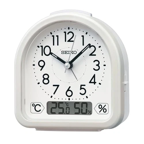 Seiko Clock Alarm Clock, Analog, Temperature and Humidity Display, White - Image 1 of 3