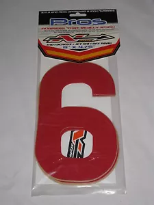 N-Style 8" Pros Racing Numbers "6" 12 Mil BMX MOTORCROSS GO KART 3 Pack RED - Picture 1 of 2