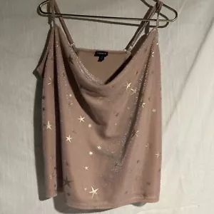Torrid size 0 (Large) pink gold star camisole top Pretty Rose Gold Sparkle Party - Picture 1 of 18