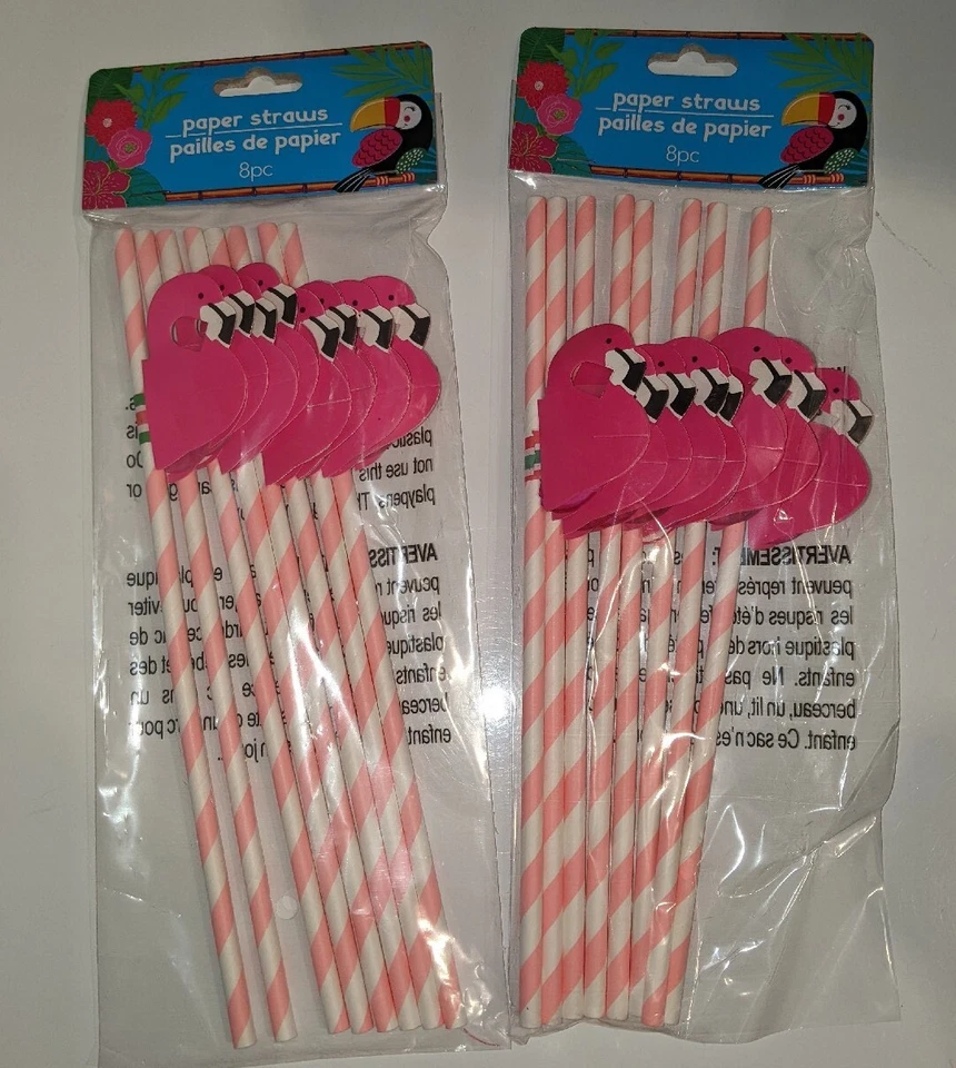 PACK de 2 pajitas de verano de cumpleaños para fiestas tropicales flamencos - 16 en total  Foto 1 de 1