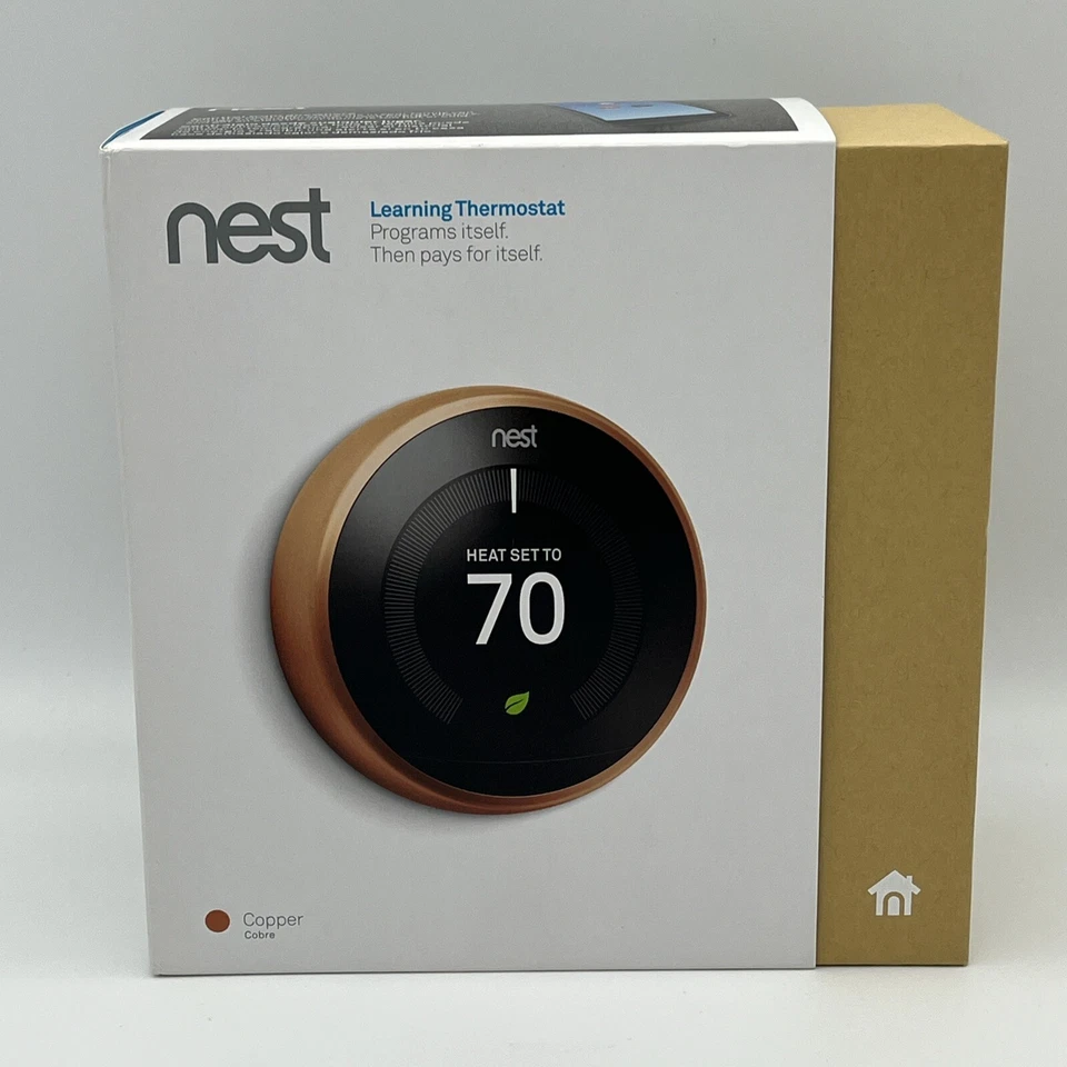Google Nest 3rd Generation Programmable WiFi Thermostat Copper T3021US Open Box - Image 1 of 4