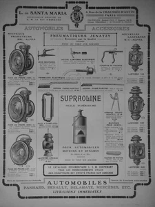 PUBLICITÉ DE PRESSE 1907 ACCESSOIRES AUTO LANTERNES FACE DE PHARES PNEUMATIQUE - Picture 1 of 1