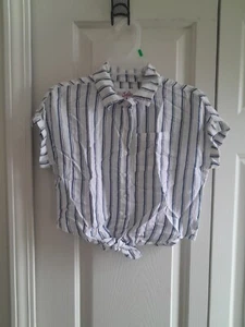 Justice Girls Striped Blue- & White Button Up Collar Shirt Size 6 New - Picture 1 of 6