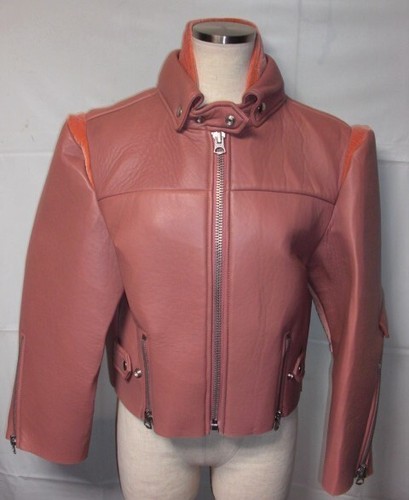 ACNE STUDIOS giacca di pelle da donna taglia 34 rosa salmone capospalla con cerniera #V5526