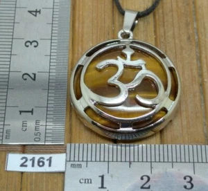 Pendentif AUM en OEIL DE TIGRE + CORDON reglable - mantra OM reiki meditation - Picture 1 of 2