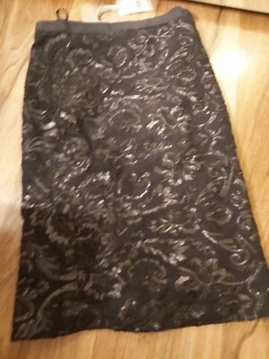 BNWT PURE COLLECTION Beautiful Black Sequin Pencil Party Skirt UK Size 8  - Image 1 of 4