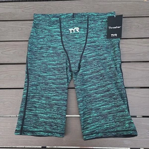 TYR Men Boy Baja Thresher Swim Jammer FINA Tech Race Shorts Green Size 28 New - Picture 1 of 5