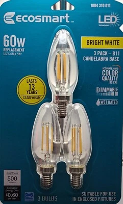 Ecosmart-60-Watt Dimmable Clear Glass Filament Vintage Edison LED Light 3 Pack - Image 1 of 2