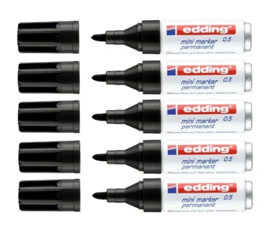 5x edding mini permanent marker 0,5 wasserfest Aluminiumschaft 1,5-3 mm schwarz