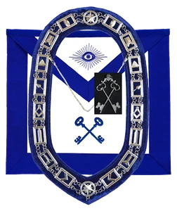 MASONIC BLUE LODGE OFFICER TREASURER APRON SILVER CHAIN COLLAR AND JEWEL - Picture 1 of 3