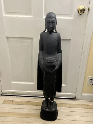 40” Buddha Khmer Style Thai standing Wooden Statue Vintage - Image 1 of 4