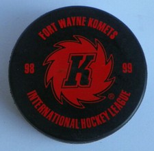 Vintage 1998-99 IHL Fort Wayne Komets Official Hockey Puck old K Fireball logo
