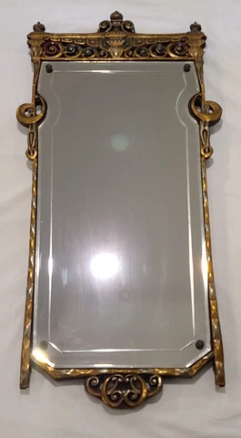 Vintage Antique Gold Gilt Neoclassical Wood Frame Wall Mirror Bevelled 34" x 17" Cover
