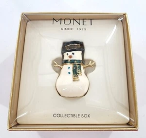 MONET Trinket Box SNOWMAN STARS SCARF Christmas Collectible Enamel Keepsake NIB - Picture 1 of 3