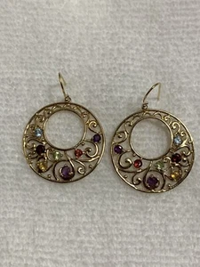 Beautiful Citrine, Peridot, Garnet, Amethyst Hoop Pierced Earrings - Picture 1 of 9